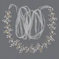 Elegant bridal rhinestone belt with pearls and organza ribbons in silver finish - 115cm / Leaf Pearl Rhinestone Silver/White Organza