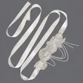 Elegant bridal sash with silver rhinestones and white satin ribbon for wedding dress. - 115cm / Beaded Tassel Silver Rhinestone/White Satin Ribbon