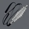 Elegant silver rhinestone bridal belt with black satin ribbon for wedding dress accessory - 115cm / Baroque Symmetric Silver Rhinestone/Black Satin Ribbon