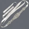 Elegant silver rhinestone bridal belt with white satin ribbon for wedding dress - 115cm / Radial Floral Silver Rhinestone/White Satin Ribbon