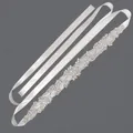 Elegant silver rhinestone bridal sash with white satin ribbon for wedding dresses - 115cm / Leaf Floral Silver Rhinestone/White Satin Ribbon