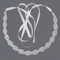 Elegant bridal sash featuring silver crystal rhinestones and a white ribbon for weddings - 115cm / Wave Pattern Silver Rhinestone/White Satin Ribbon