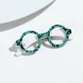 Broche lunettes rondes élégante en acétate marbré vert avec branches blanches - Style 8-Lunettes Rondes Écaille Vert Turquoise