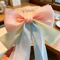 Elegante grote pastel organza strik veer haarklem voor dames, achterhoofdsieraad - Roze Geel Blauw Lint