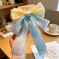 Elegante grote haarspeld met geel en lichtblauw organza strikje voor dames haaraccessoire - Geel Blauw Lint