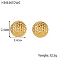 Gold stainless steel round stud earrings with woven braided texture design 2.4cm - Round Weave Style (HE46567DW0)