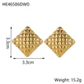 Elegant gold stainless steel square quilted texture stud earrings measuring 3.3cm - Square Quilted Style (HE46586DW0)