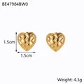 Gold stainless steel heart stud earrings with woven texture and 1.5cm size - Heart Shape Weave Style (BE47984BW0)