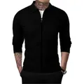 Giacca polo da uomo in maglia a nido d'ape nera con cerniera e maniche lunghe - S / Nero