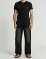 Salopette en jean noir vintage pour homme avec bretelles réglables et poche avant - S / Noir