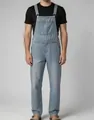 Vue de face de la salopette en jean vintage bleu clair pour homme avec bretelles réglables - S / Bleu clair