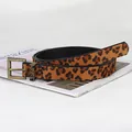 Fashionable women's leopard print belt featuring a vintage distressed gold pin buckle - 110 / Orange Leopard