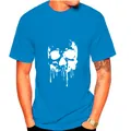 Vibrant blue mens short sleeve T-shirt featuring a stylish white dripping skull graphic - Sapphire Blue