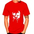 Men's vibrant red short sleeve cotton t-shirt featuring a white dripping skull graphic - S / Red