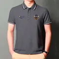 Classic men's grey short sleeve Polo shirt featuring elegant chest embroidery detail - Dark Gray