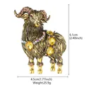 Detailed vintage golden ram brooch with yellow rhinestones and dimension markings - Sparkling Ram (XD826061)