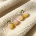 Vintage cherry drop earrings with pink-yellow gradient stones and green crystal leaves - Orange-Yellow Cherry Zirconia Studs (2605203)