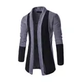 Men's patchwork knitted cardigan sweater in grey and black with slim fit design. - 3XL / Light Gray