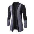 Men's stylish patchwork knit cardigan sweater with a modern open front design - 3XL / Dark Gray