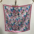 Elegant square silk scarf for women with pink border and abstract colorful splash pattern - Polka Dot Flowerbed Blue Square Scarf / 65