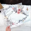 Elegant floral print square silk scarf with rose pattern on light blue satin fabric - New Silk Scarf/small Square Scarf 33 / 65