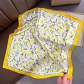 Fresh yellow lemon print small square silk scarf for women, elegant neck accessory - Yellow Lemon Scarf / 65