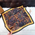 Elegant floral cashew pattern silk square scarf with orange borders in black and orange - Aquatic Leaves Black And Yellow Square Scarf / 65