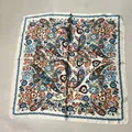 Elegant square silk-like scarf featuring intricate blue and orange paisley floral prints - Rice-colored Cashew Nut-patterned Small Square Scarf/silk Scarf / 65
