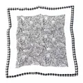 Elegant women's black and white square silk scarf with leaf and houndstooth print - Black And White Square Scarf With Thousand Birds Leaf / 65