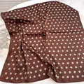 Brown silk-like square scarf with elegant white polka dot patterns, luxury accessory - Classic Brown Polka Dot Square Scarf / 65