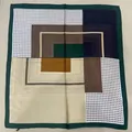 Elegant small square silk scarf with a chic geometric print in dark green and tan - Polka Dot Blue Square Scarf / 65