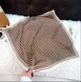 Elegant brown and white polka dot square silk scarf with stylish striped borders - New Silk Scarf 168 / 65