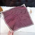 Burgundy and white polka-dot square silk scarf for women displayed on a white rug - New Silk Scarf 171 / 65