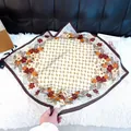 Elegant square silk scarf for women featuring floral print and vintage logo patterns - New Silk Scarf 177 / 65