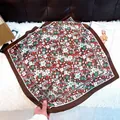 Elegant square floral print silk-like scarf with brown border displayed on white fur - New Silk 167 / 65