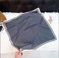 Elegant navy blue polka dot square silk scarf with classic striped border accessory - New Silk Scarf 170 / 65