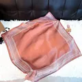 Premium elegant silk square scarf featuring vintage paisley print in caramel brown - New Silk Scarf 172 / 65