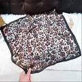 Premium leopard print square silk scarf with a sleek black border for women's fashion - New Silk Scarf 148 / 65