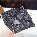 Premium black and white floral pattern silk square scarf with elegant botanical print - New Silk Scarf 146 / 65