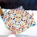 Geometric pattern square silk scarf for women with blue border - Small Square Scarf 136 / 65