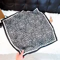 Elegant leopard print square scarf in black and white with satin finish for women. - New Silk Scarf 150 / 65