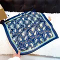 Elegant navy blue paisley print square scarf with a premium silk-like finish for women - New Silk Scarf 165 / 65