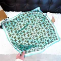 Mint green square silk scarf with classic gold paisley print and white border - New Silk Scarf 155 / 65