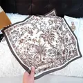 Elegant square silk scarf featuring a brown botanical and palm tree print pattern - New Silk Scarf 143 / 65