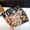 Luxury black and gold floral square silk scarf featuring palm leaf and butterfly print - 83 Square Scarves / 65