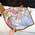 Premium floral and bee print square silk-like scarf with a stylish brown border - 138 Square Scarf / 65