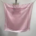 Elegant pink silk-like square scarf featuring white polka dot print and pink border - Small Square Scarf 128 / 65