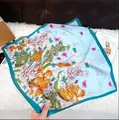 Elegant small square silk scarf for women featuring light blue floral and butterfly print - Silk Scarf 139 / 65