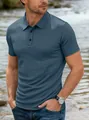 Gedetailleerd zicht op blauw heren poloshirt van ijszijde met ademende getextureerde stof - S / Denim Blauw