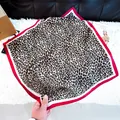 Elegant leopard print square silk scarf featuring a red and white border detail - Silk Scarf 153 / 65